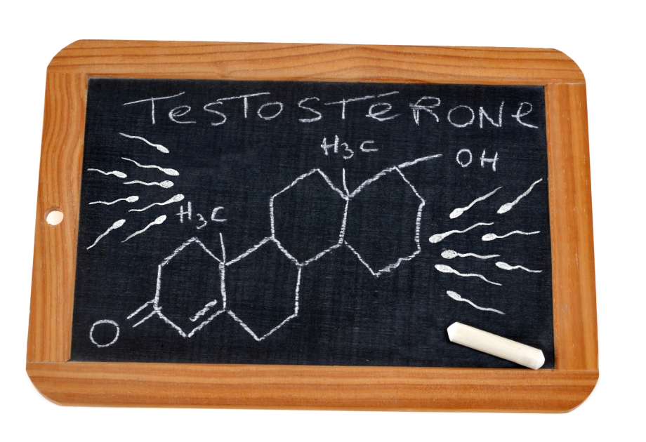 small hand chalk board drawing of the chemical make up of testosterone with sperm swimming around it